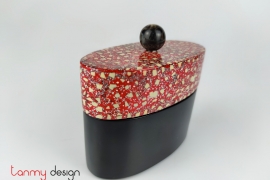 Oval black lacquer box with eggshell details, red cap/Size S